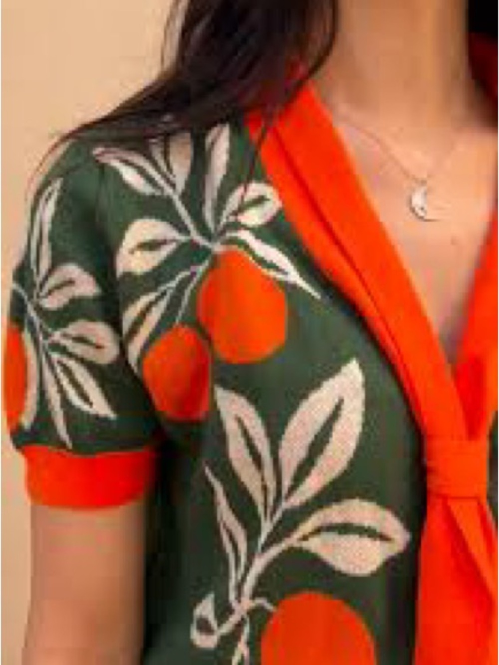 NWT OXKNIT Retro Style Set Green and Orange Botanical Knit Sweater Size L